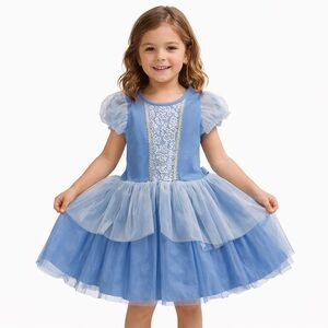 Disney Princess Dress Girls 5T Blue Tulle Lace Party Twirl Costume EUC